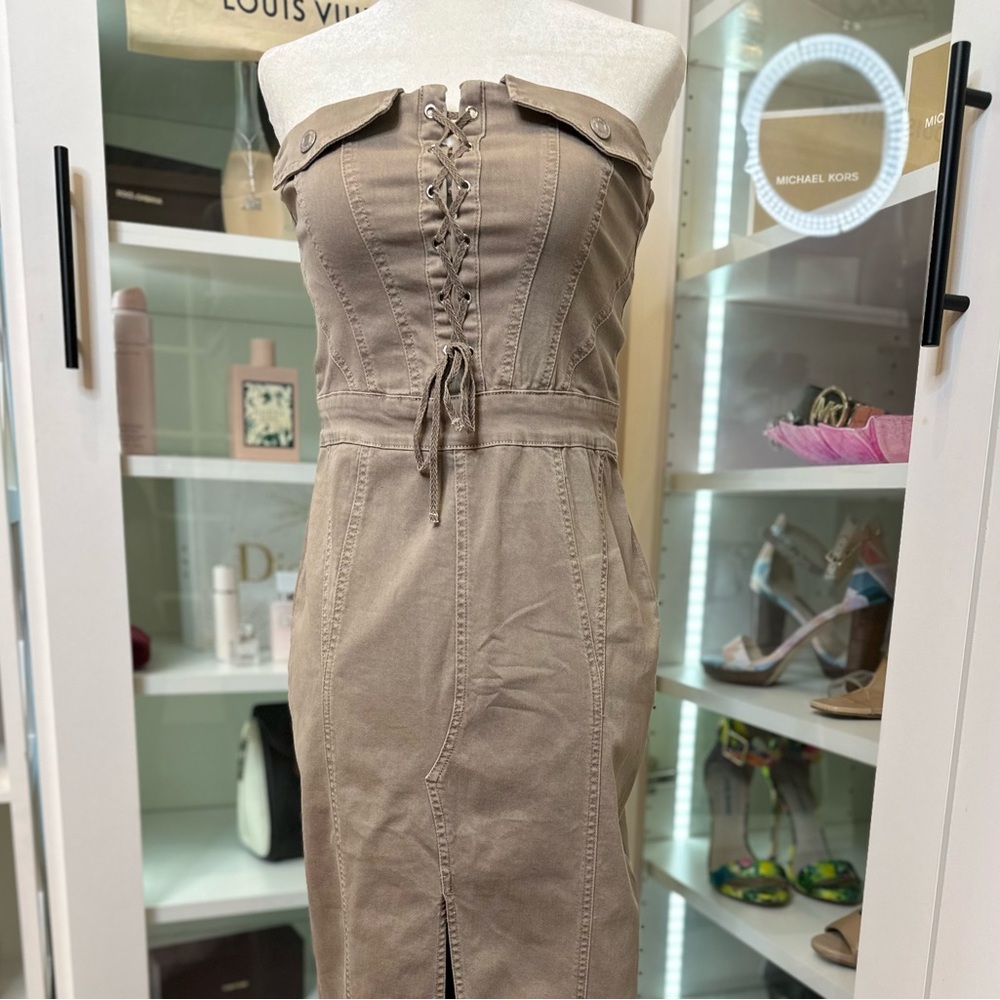 Elegant Tan Off-Shoulder Dress